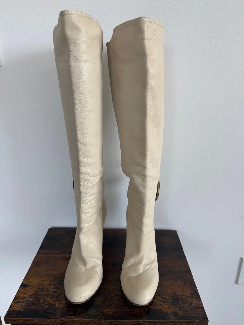 Gianmarco Lorenzi Cream Tall Leather Boots